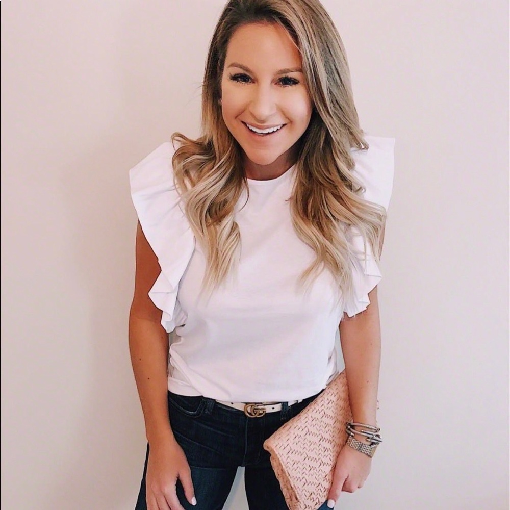 White ruffle tee